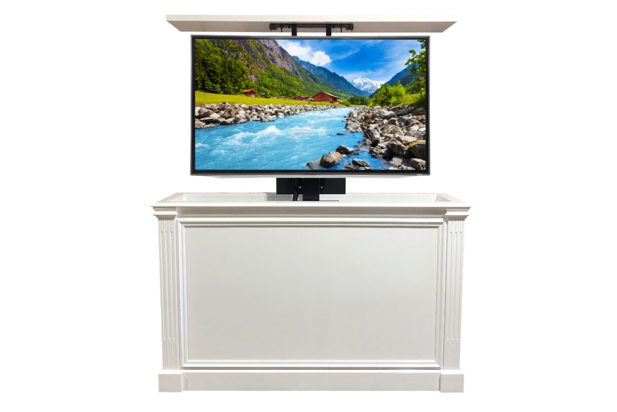 ritz white pop up tv lift cabinet