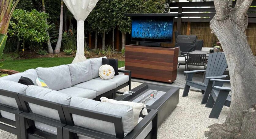 ipe outdoor hidden retractable tv lift cabinet