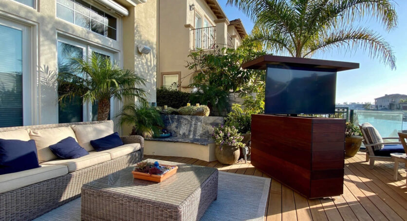 Outdoor TV Lift Furniture With Solid IPE Wood Top