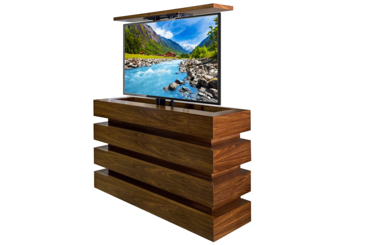 le bloc walnut remote hidden tv lift cabinet in walnut