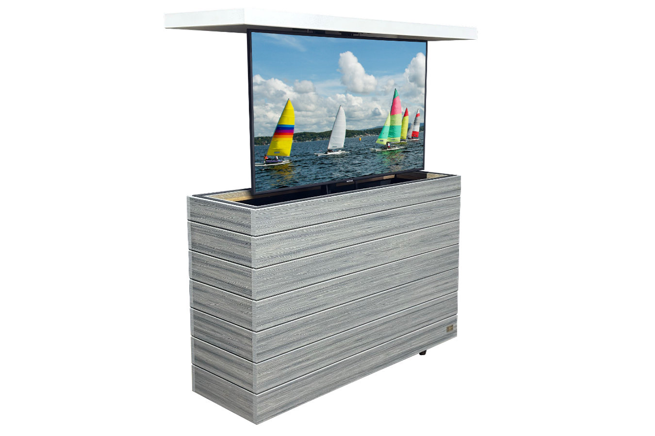 gray outdoor hidden waterproof tv lift cabinet