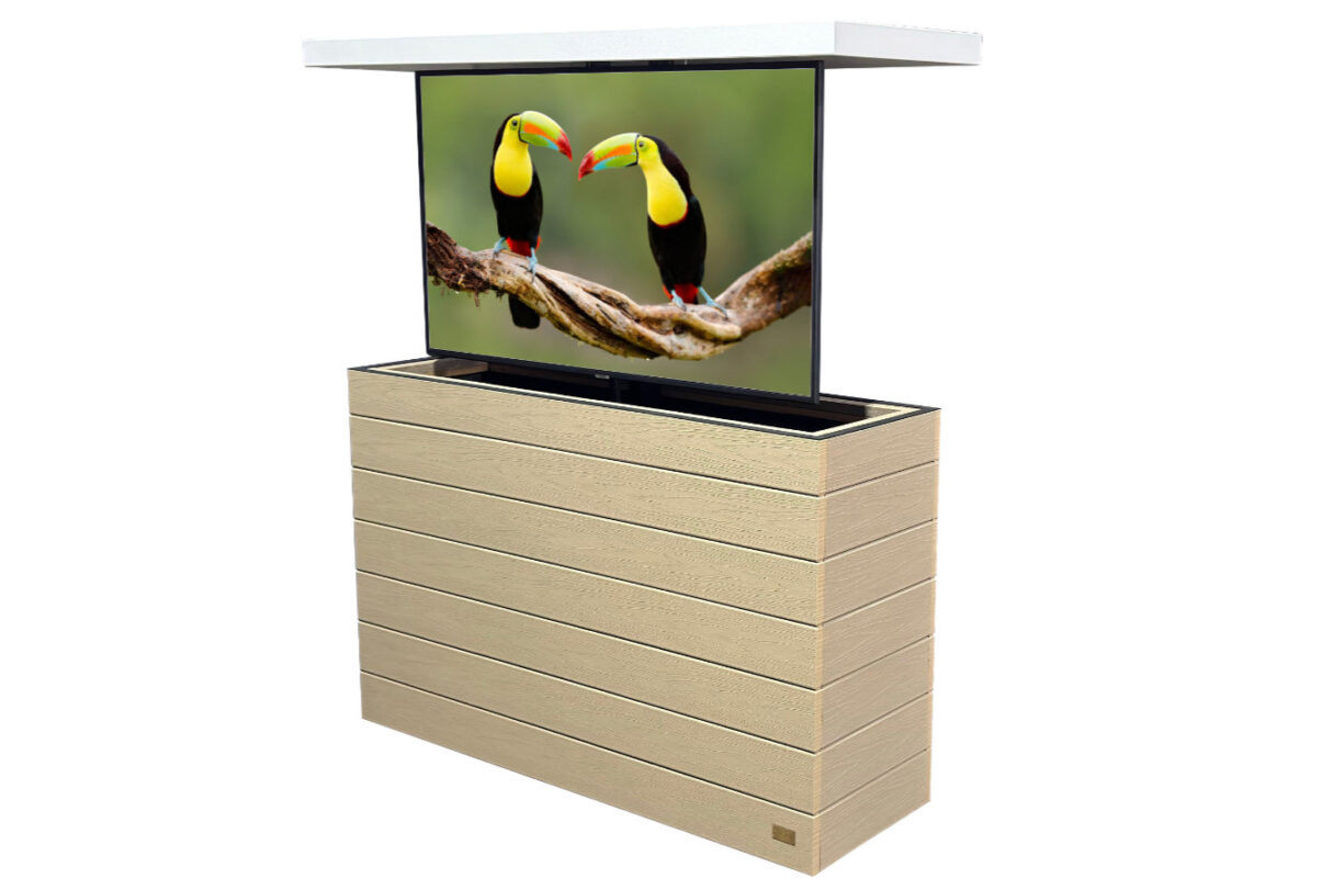 outdoor hidden waterproof tv lift cabinet with wheels by cabinet