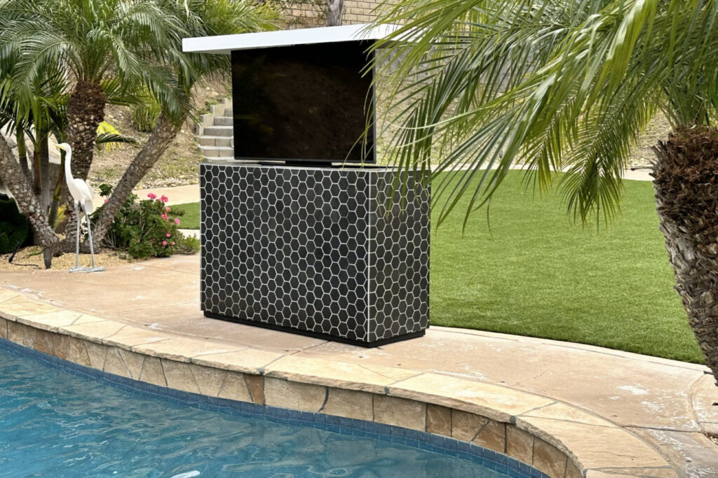 basalt octagon stone tile outdoor tv lift cabinet 01