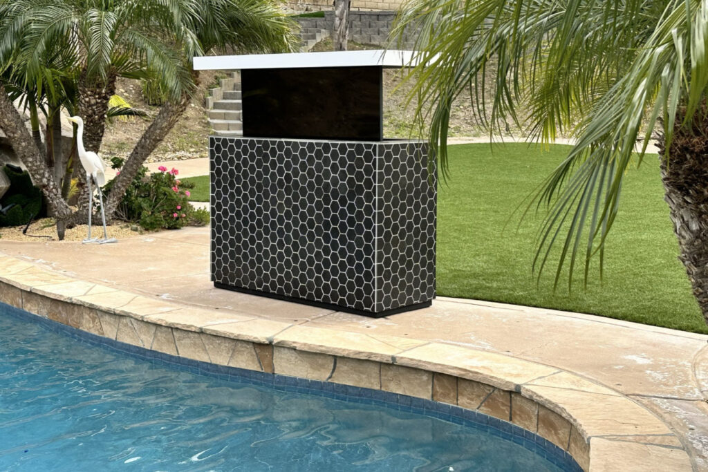 basalt octagon stone tile outdoor tv lift cabinet 02