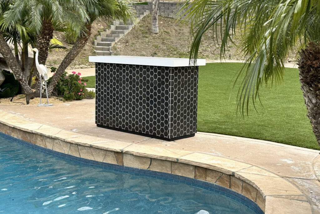 basalt octagon stone tile outdoor tv lift cabinet 03