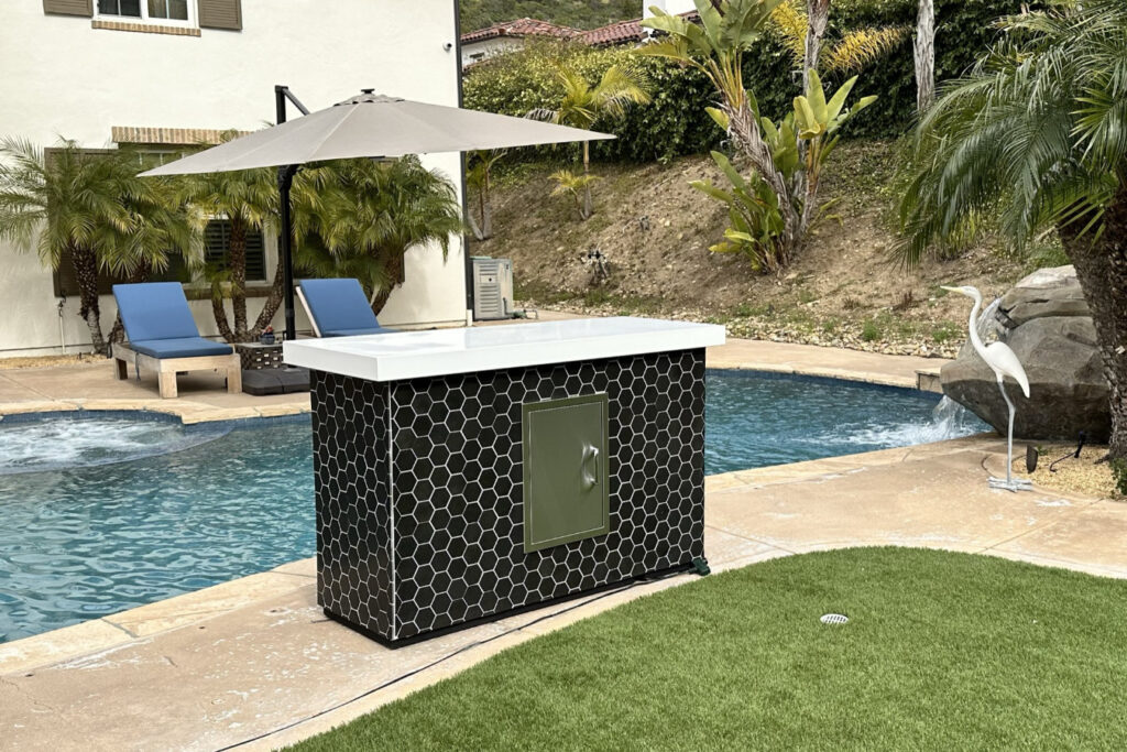 basalt octagon stone tile outdoor tv lift cabinet 04